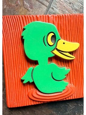 Miller Studio 1972 Chalk Green Duck Wall Art with Orange Background